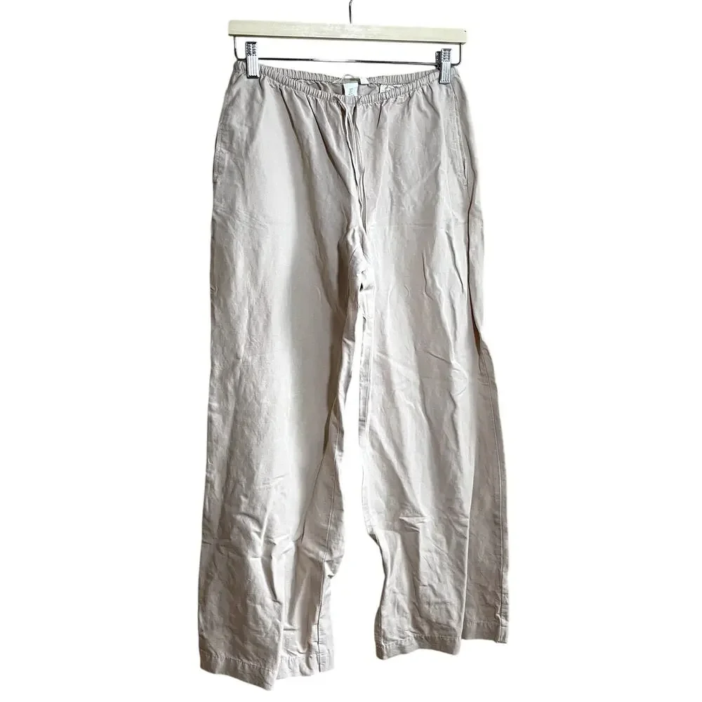 H&M linen blend drawstring waist wide leg trousers minimalist women's size small
